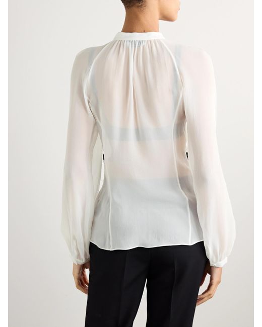 Gabriela Hearst Natural Yately Lace-Trimmed Silk-Chiffon Blouse