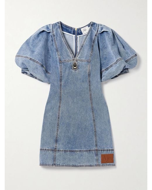 Aje. Blue Juno Embellished Cutout Denim Mini Dress
