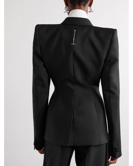 Alexander McQueen Black Doppelreihiger Blazer Aus Einer Woll-Mohairmischung Mit Seidensatinbesätzen