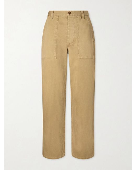 Nili Lotan Natural Earl Herringbone Cotton Straight-Leg Pants