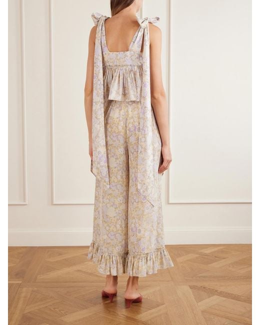 Chloé White Bow-Detailed Ruffled Floral-Print Cotton-Poplin Top