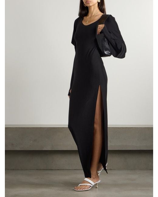 Norma Kamali Black Maxikleid Aus Stretch-Jersey Mit Cut-Out Und Kapuze