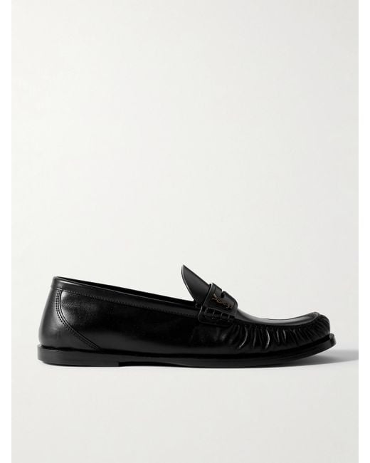 Saint Laurent Black Laurent Glossed-Leather Loafers