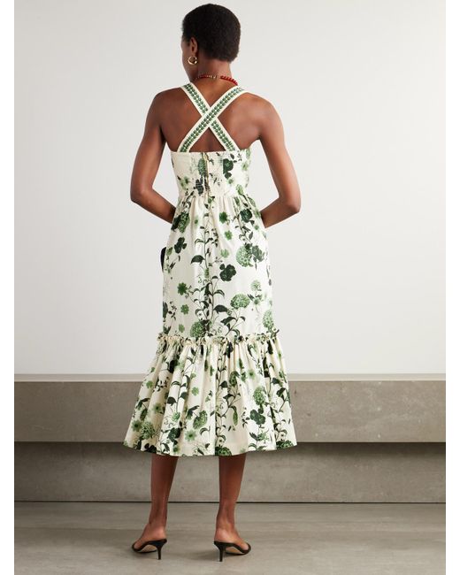 Cara Cara White Julietta Belted Ruffled Floral-Print Cotton-Poplin Midi Dress