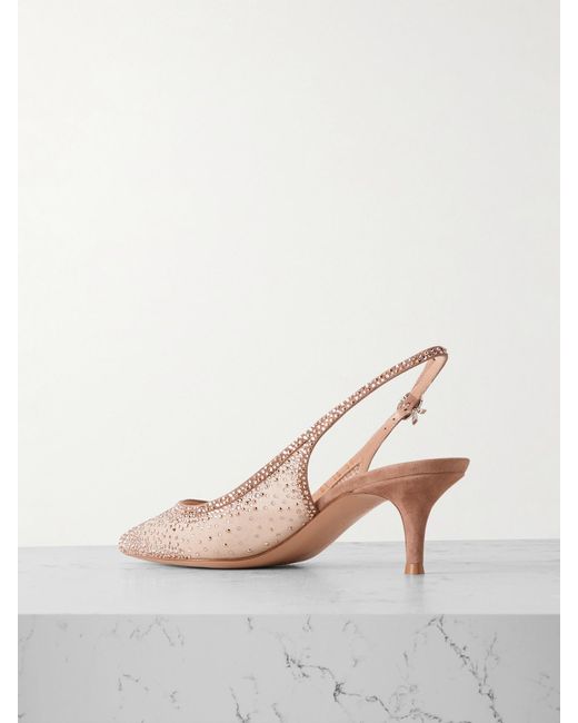 Gianvito Rossi Natural Regina 55 Slingback-Pumps Aus Organza Mit Kristallen Und Velourslederbesätzen