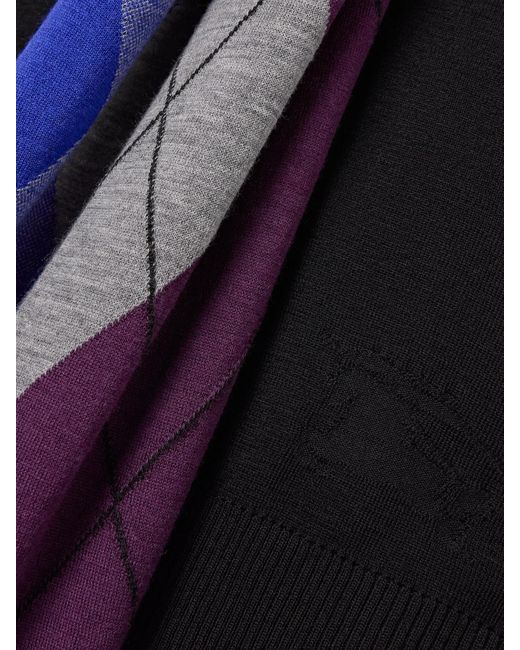 Burberry Blue Pullunder Aus Wolle Mit Schal Mit Argyle-Muster Und Fransen
