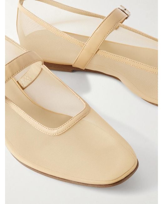 Le Monde Beryl Natural Mary-Jane-Ballerinas Aus Mesh Mit Lederbesätzen