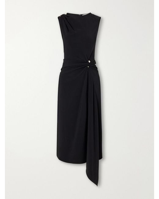 Veronica Beard Black Freja Draped Crepe-Blend Midi Dress