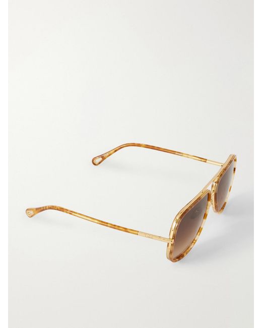 Chloé Brown Tubolar Aviator-Frame Acetate Sunglasses
