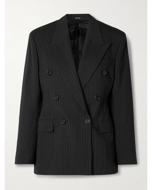 Acne Black Doppelreihiger Blazer Aus Einer Woll-Baumwollmischung Mit Nadelstreifen
