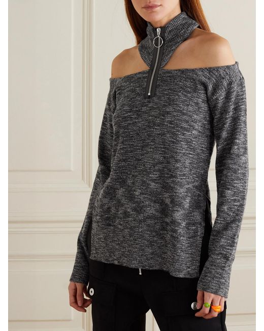 Christopher Kane Black Cold-Shoulder Wool Sweater