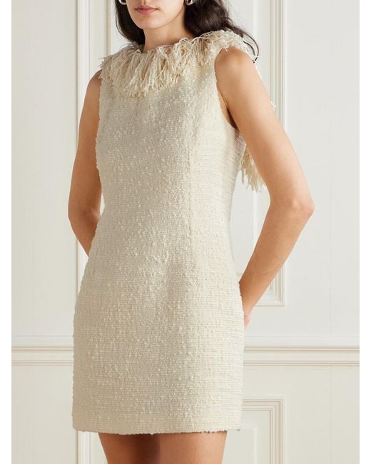 LIBEROWE Natural Soho Fringed Wool-Blend Bouclé-Tweed Mini Dress