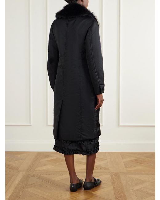 Simone Rocha Black Double-Breasted Plush-Trimmed Shell Coat