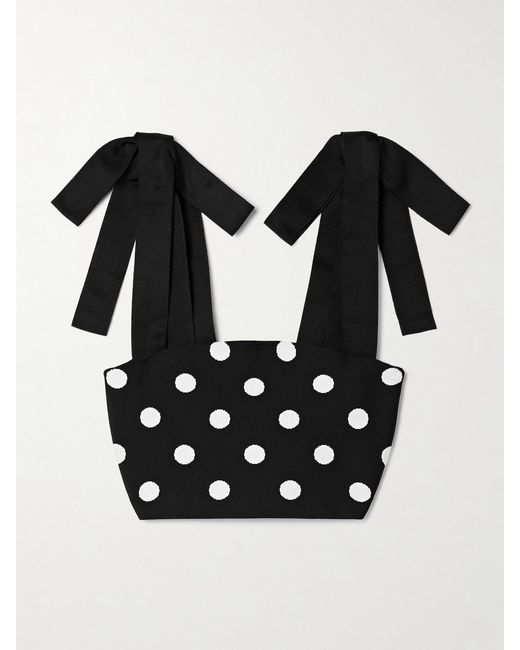 Carolina Herrera Black Cropped Polka-Dot Jacquard-Knit Tank