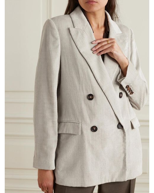 Brunello Cucinelli Natural Double-Breasted Linen, Cotton And Lyocell-Blend Corduroy Blazer