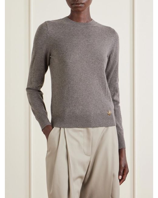 Oscar de la Renta Gray Scarf-Detailed Cashmere Sweater