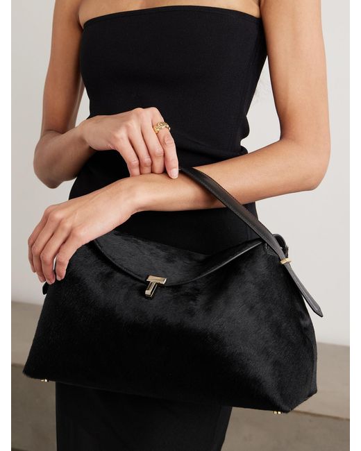 Totême  Black T-Lock Leather-Trimmed Pony Hair Shoulder Bag