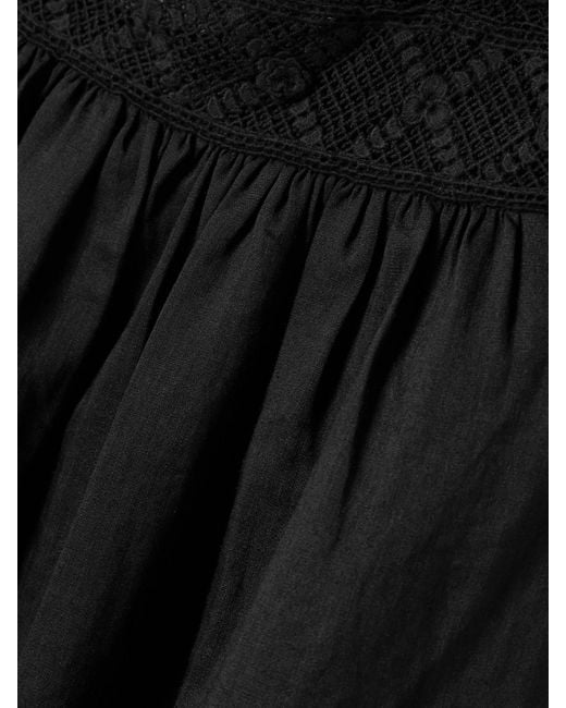 Doen Black Almadia Crochet-Trimmed Ramie Mini Dress