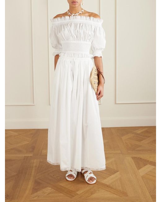 Dolce & Gabbana White Pleated Cotton-Blend Drawstring Maxi Skirt