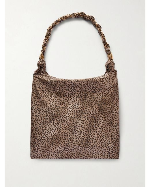 Saint Laurent Brown Amalia Medium Leopard-Print Silk-Satin Tote