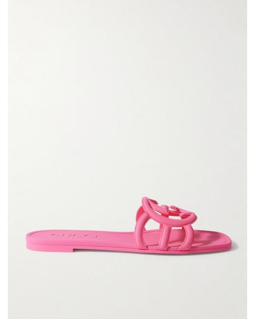 Gucci Pink Interlocking G Slide Sandal, Rubber