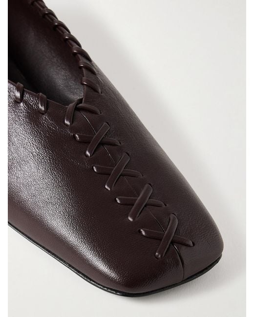 Jil Sander Brown Ring Whipstitch-Trimmed Leather Ballet Flats