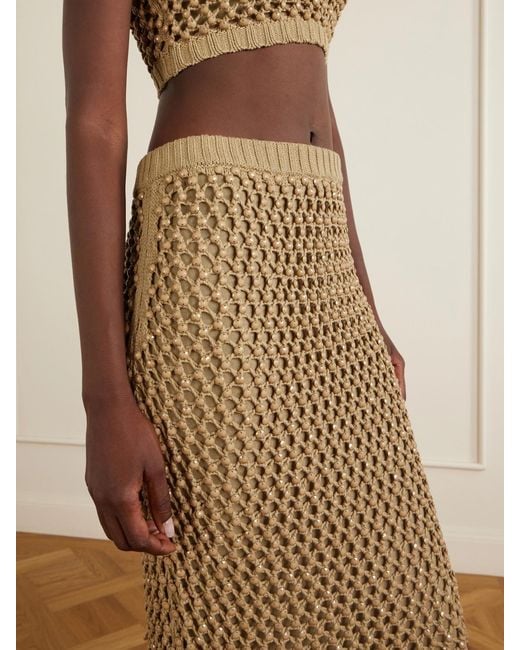 DIOTIMA Natural Spice Bead-Embellished Crocheted Cotton-Blend Midi Skirt
