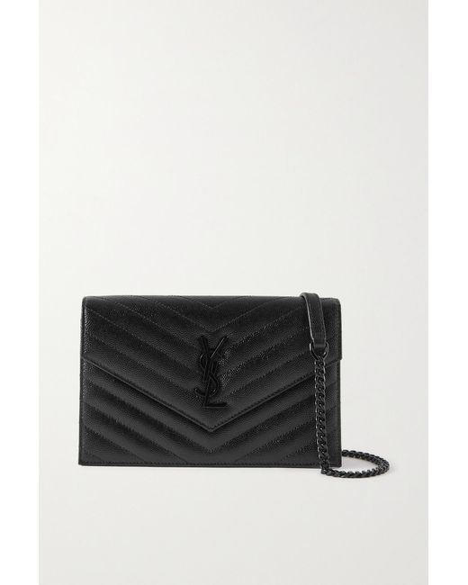 Saint Laurent Black Cassandre Envelope Chain Matelassé Textured-leather Wallet