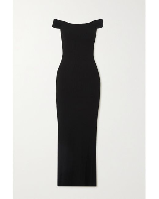 Skims Black Soft Lounge Off-shoulder Slip Dress