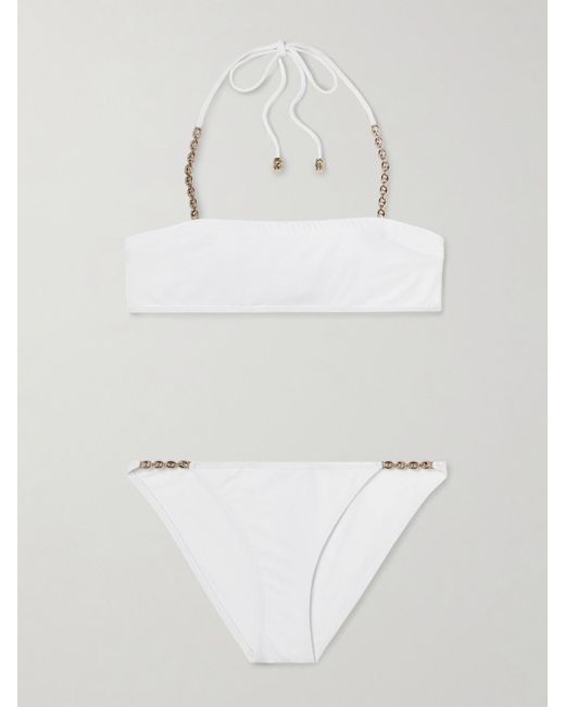 Gucci White Sparkling Chain-Trimmed Bikini