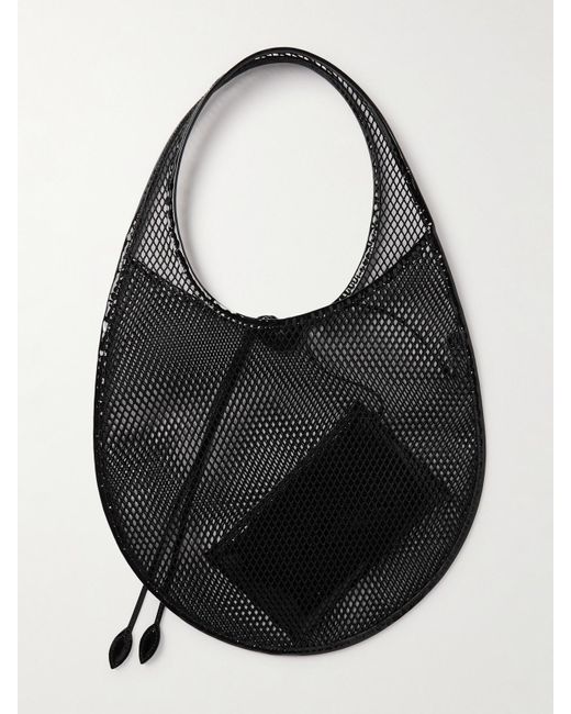 Alaïa Black Patent-Leather Trimmed Mesh Shoulder Bag