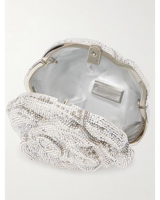 Judith Leiber White Rose Desiree Crystal-Embellished-Tone Clutch