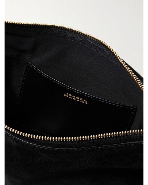 Isabel Marant Black Oskan Soft Leather-Trimmed Studded Suede Shoulder Bag