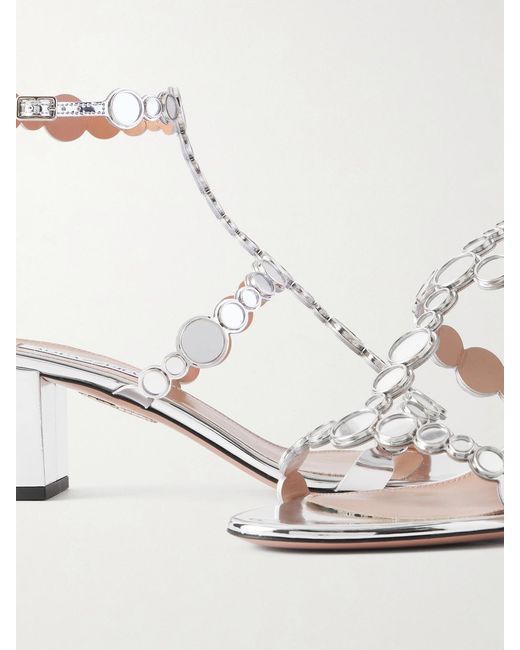 Aquazzura Natural Afterglow 50 Metallic Leather Sandals