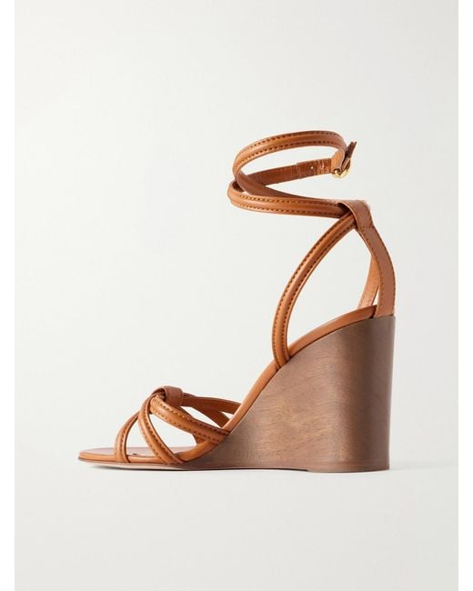 Gianvito Rossi Brown 85 Leather Wooden Wedge Sandals