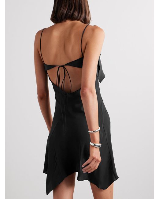 Acne Black Asymmetric Open-Back Draped Crepe Mini Dress