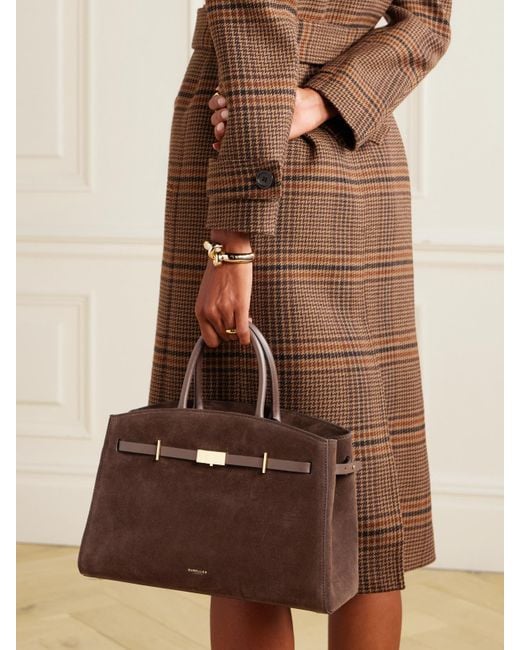 DeMellier London Brown The Hudson Midi Leather-Trimmed Suede Tote