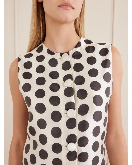 D'Estree White Camille Polka-Dot Satin Mini Dress
