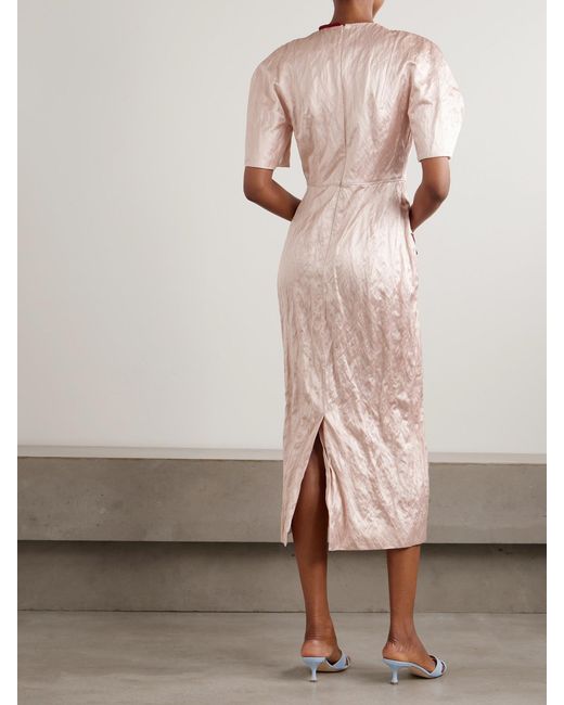 Erdem Pink Tulip Appliqué Crinkled Metallic Satin Gown