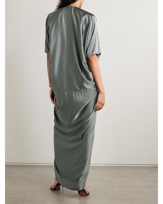 Rick Owens Gray Kite Draped Washed-Charmeuse Maxi Dress
