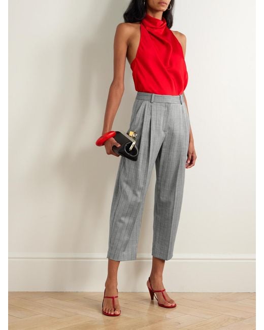 Stella McCartney Gray Verkürzte Karottenhose Aus Twill Aus Einer Wollmischung Mit Nadelstreifen Und Falten