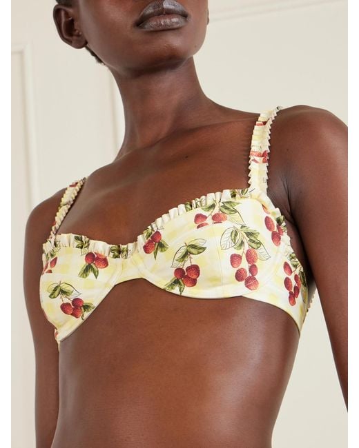 Agua Bendita Natural Agraz Printed Checked Bikini Top