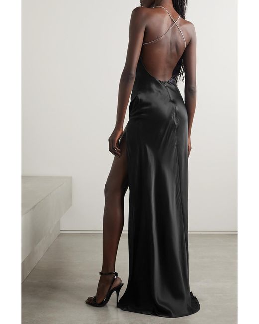 Michael Lo Sordo Black Crystal-Embellished Silk-Satin Gown
