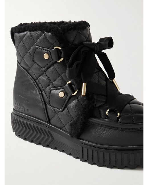 Sorel Black One Alpine Lux Fleece-Lined Quilted Leather Ankle Boots