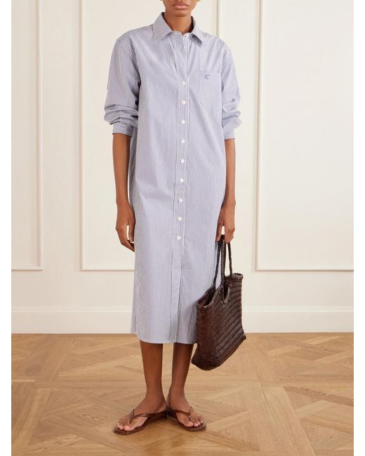 Suzie Kondi Purple Stella Striped Cotton-Poplin Midi Shirt Dress