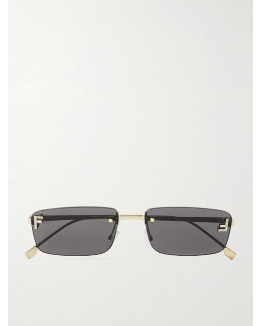 Fendi Metallic Fendi First Goldfarbene Sonnenbrille Mit Rechteckigem Rahmen Und Kristallen