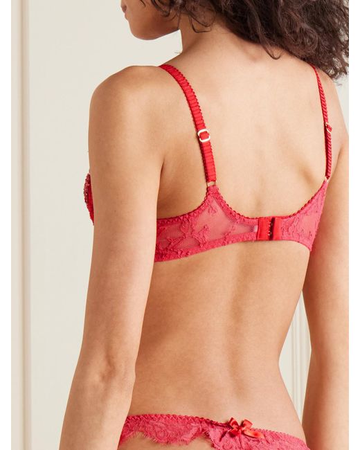 Agent Provocateur Graicelle Embellished Leavers Lace And Stretch-Silk Satin Underwired Balconette Bra