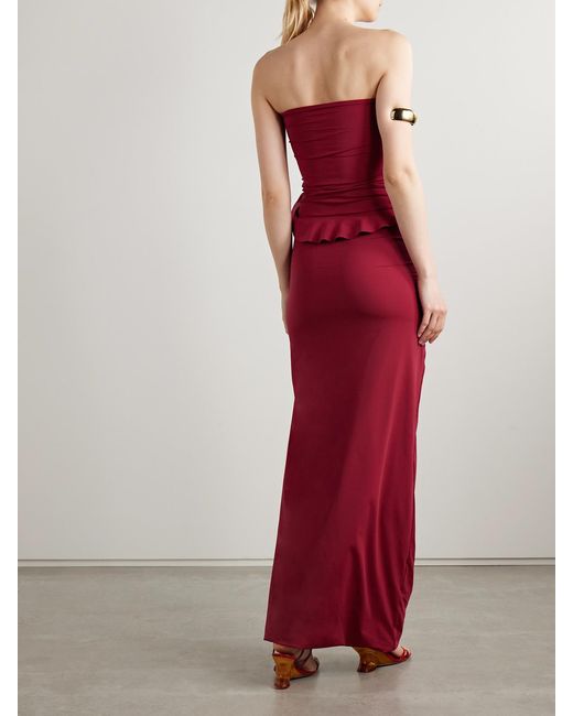 Maygel Coronel Red Caracola Strapless Appliquéd Stretch-Jersey Maxi Dress
