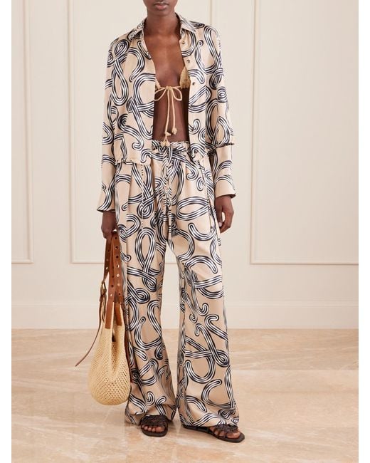 Loewe White Paula's Ibiza Printed Mid-Rise Straight-Leg Silk Pants