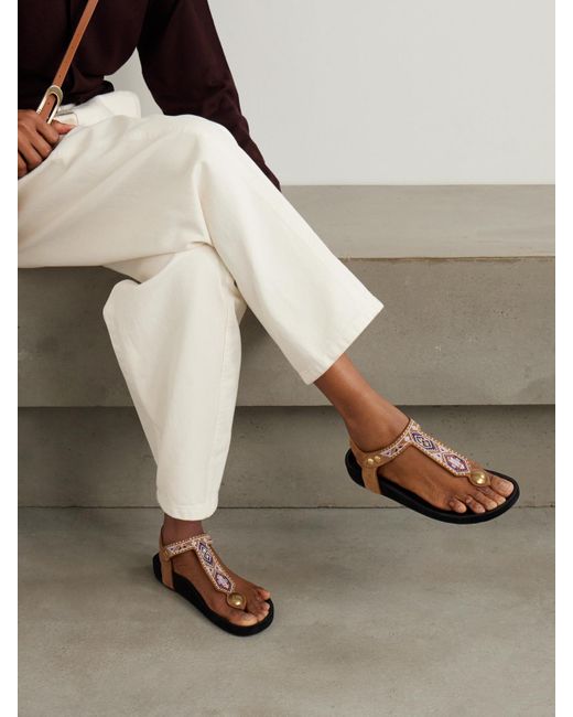 Isabel Marant Gray Enore Studded Embroidered Suede Sandals